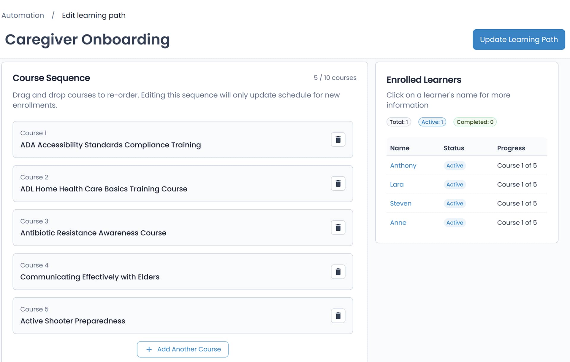 Learning paths feature